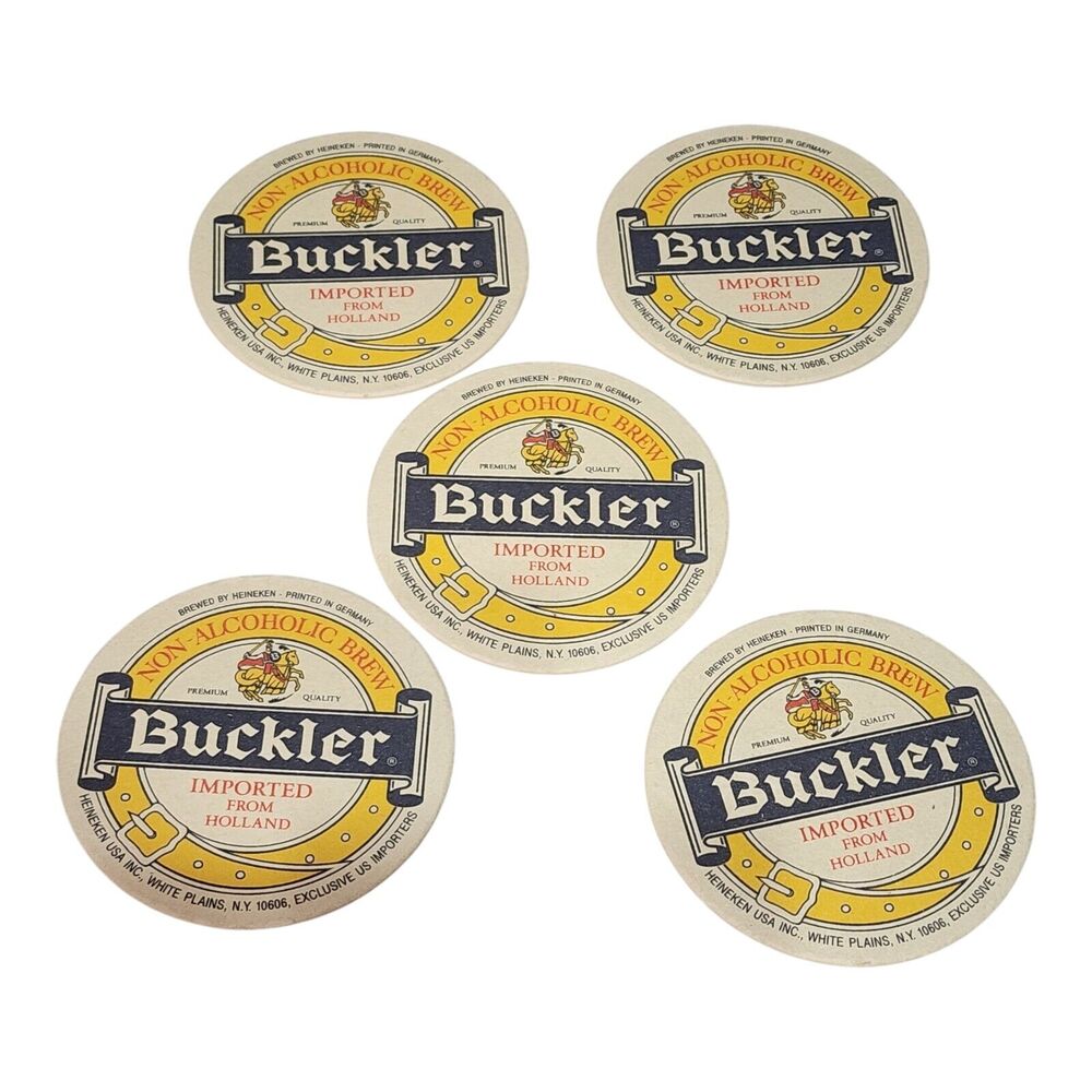 Set Of 5 Buckler Non-Alcoholic Brew Beer Coasters Heineken Double-sided 4"